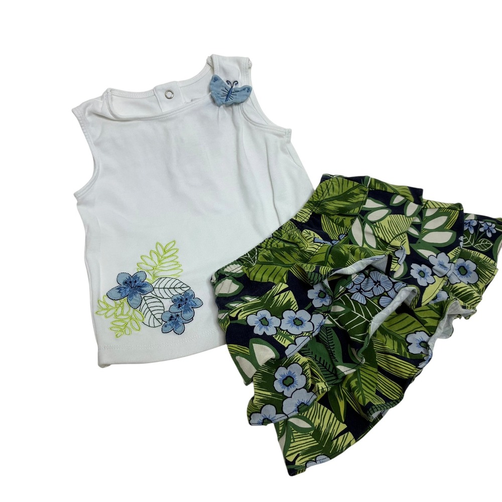 Gymboree Girls 2T Tropical Paradise Skort Set White Green‎ Butterfly 2pc Outfit